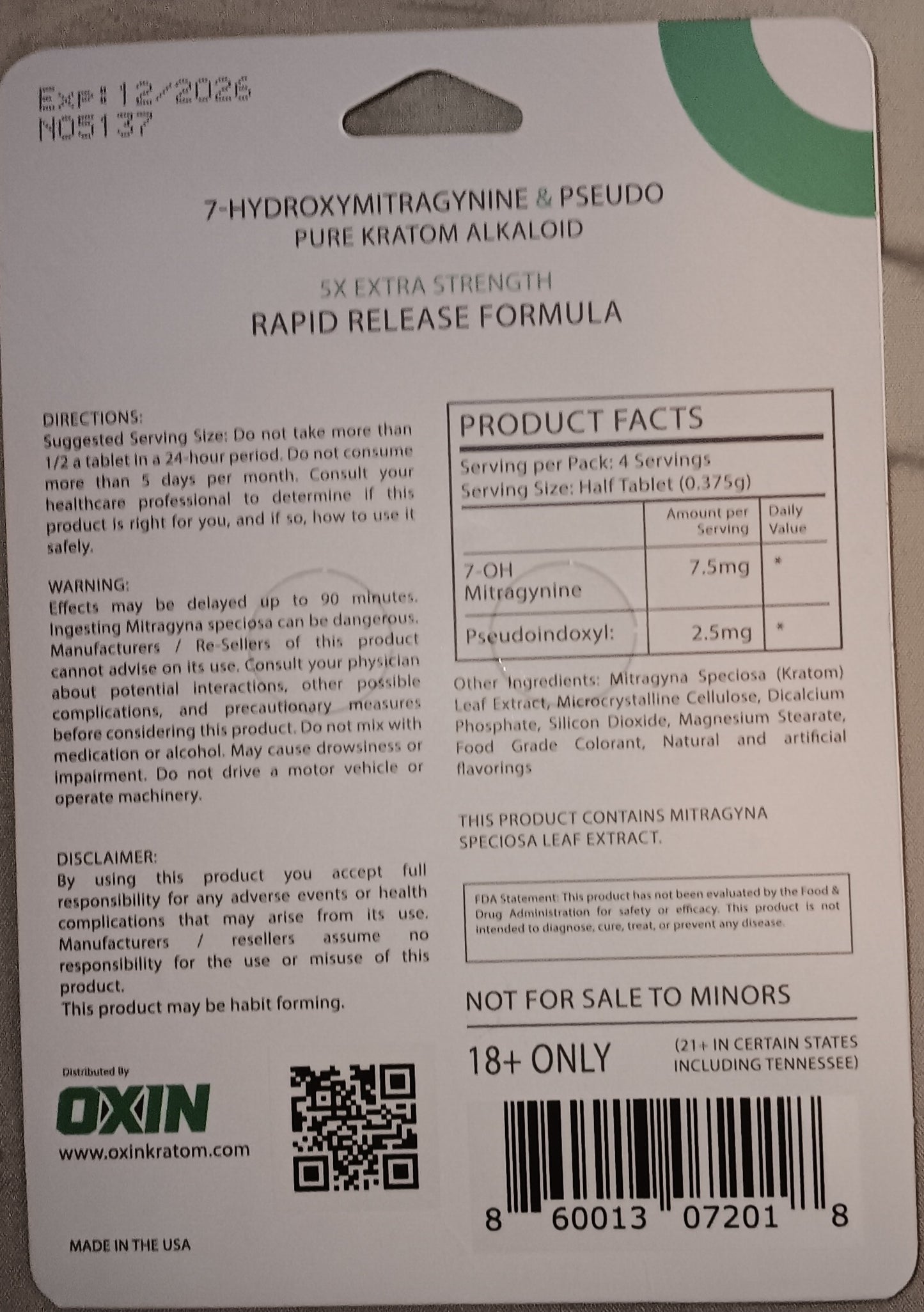 Oxin 20mg: Mint 7oh+Psuedo