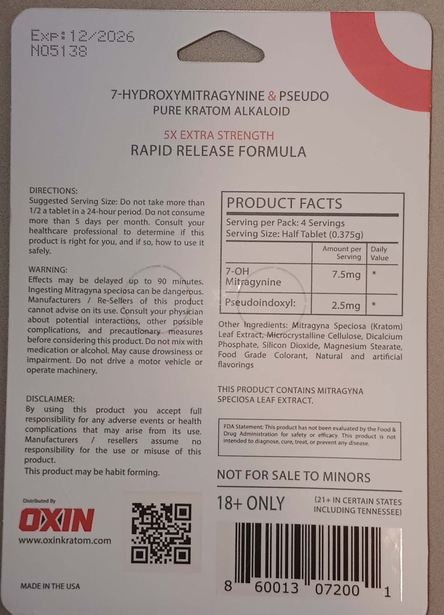 Oxin 20mg: Cherry 7oh+Psuedo